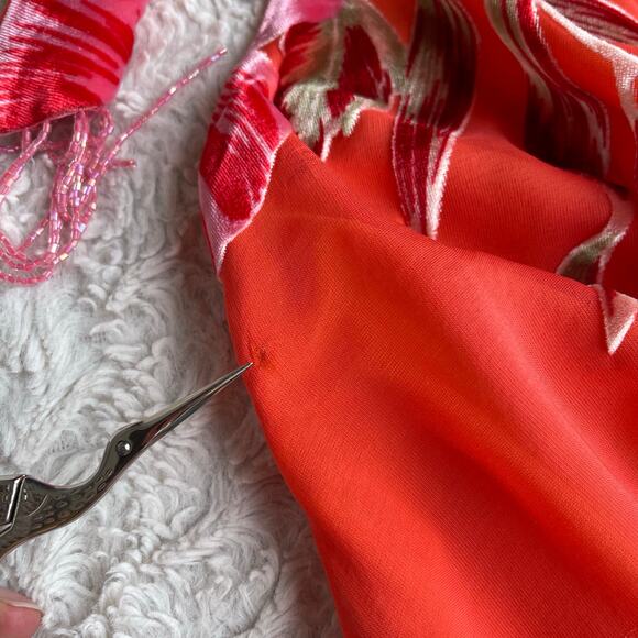 Cache silk floral halter midi dress velvet burnout cowl neck open back orange 2 - Picture 8 of 17